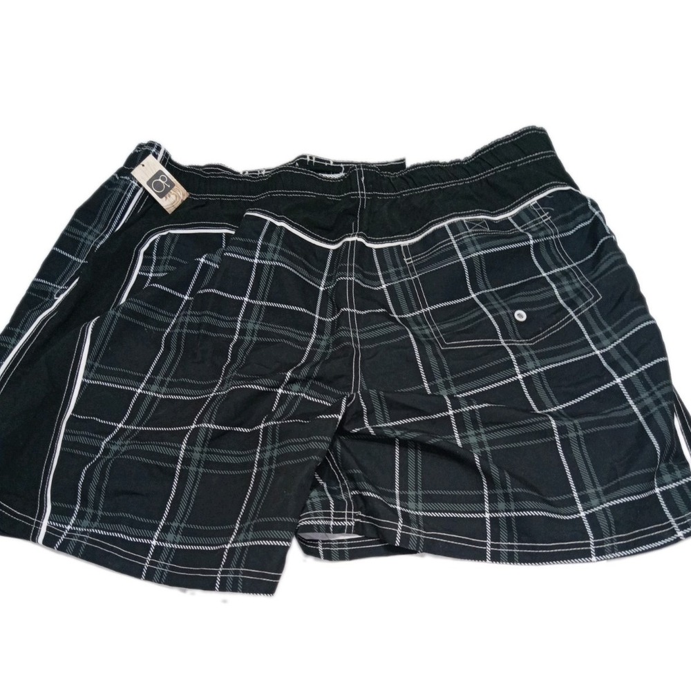 OP swim Trunks Men Black w/ Gray Plaid Size 2XL Netted (44-46) - Picture 3 of 5